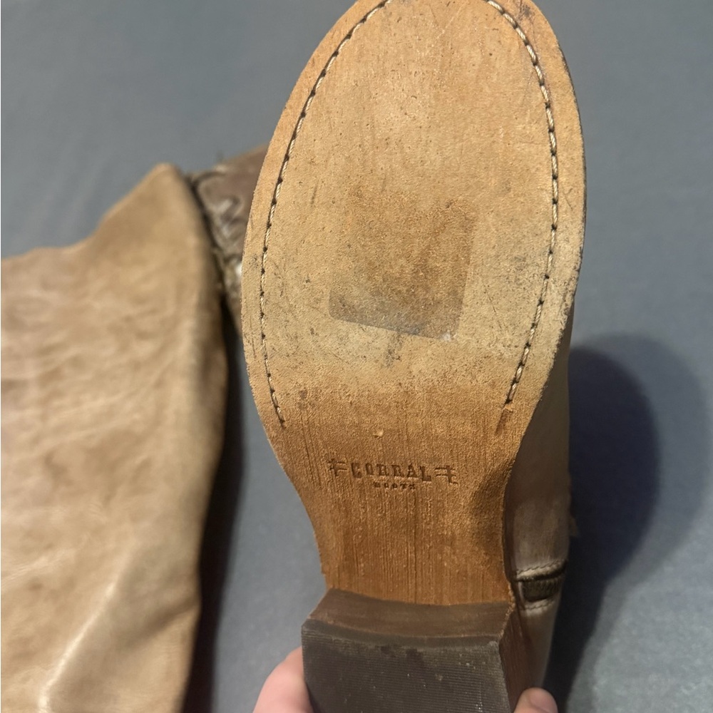 Corral Taupe Leather Mid-Calf Heeled Boots - Picture 4 of 8